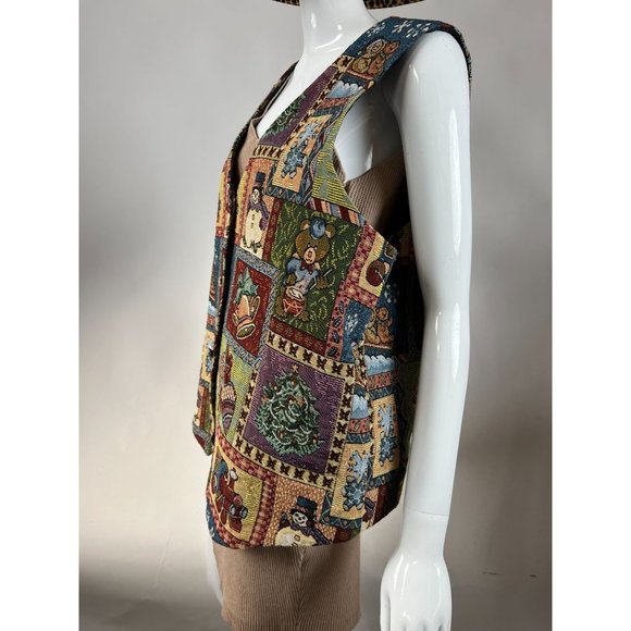 Westbound Vintage Plus Sized Holiday Christmas Vest  1X Green  Patchwork Tapestr - Picture 6 of 16